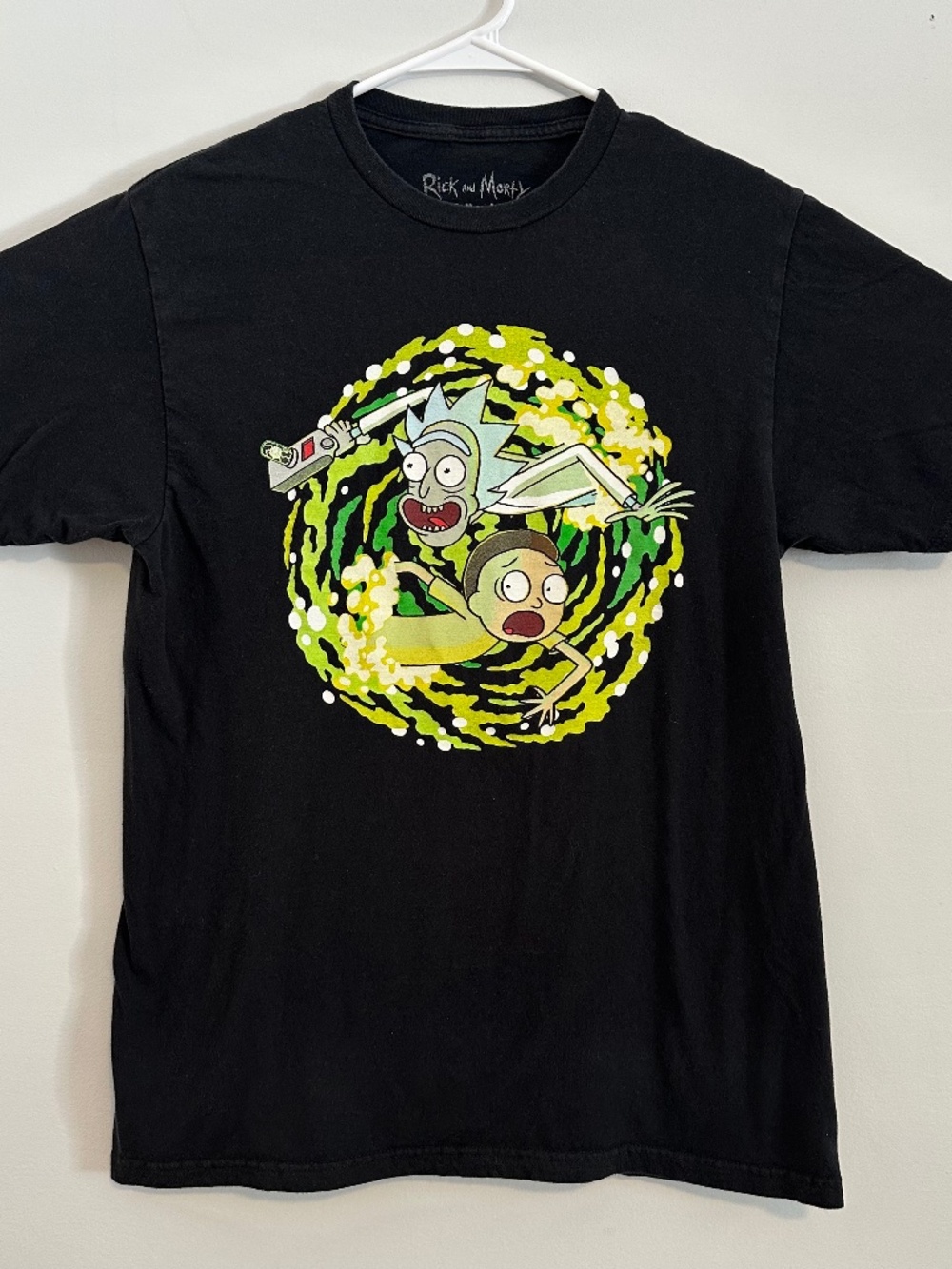 Rick & Morty Cartoon Graphic Print T-Shirt Medium Black Y2K Short Sleeve